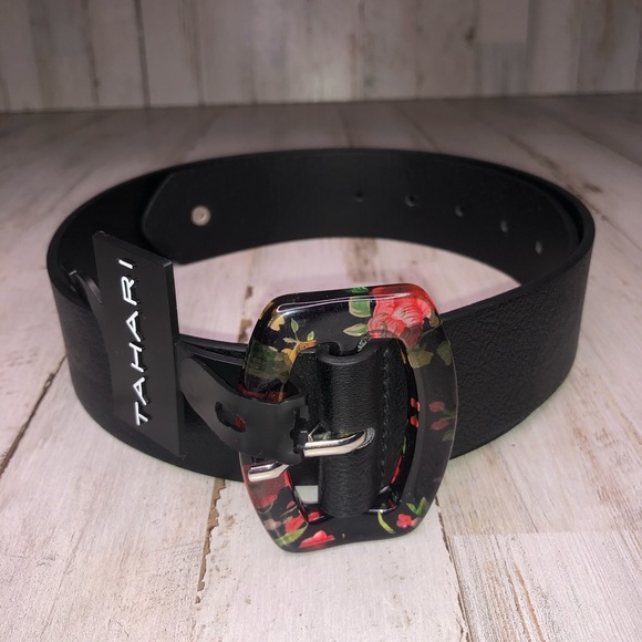 Tahari Accessories - Tahari Women’s Floral Marble Black Belt